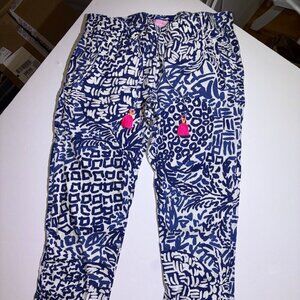 Lilly Pulitzer Women's S Aden Linen Pant Blue White Home Slice Beach Tassel
